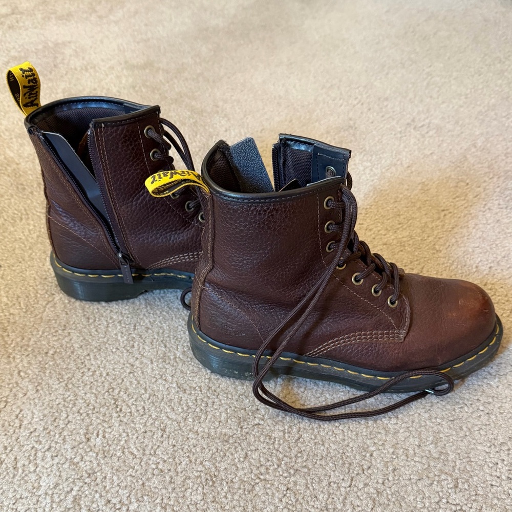 Women’s Dr. Martens Dark Brown Leather Steel Toe Lace-Up Boots - Size 7
